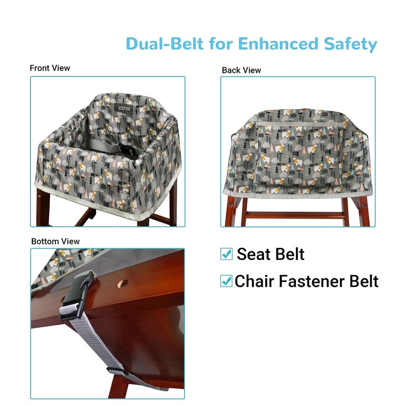 Solfres Dual-Belt Baby High Chair Cover, Upgrade Version, for Wooden or Restaurant High Chair, Sturdy and Robust Material, Waterproof Washable Stain and Slip Resistant, Gray Polar Bear - Image 2
